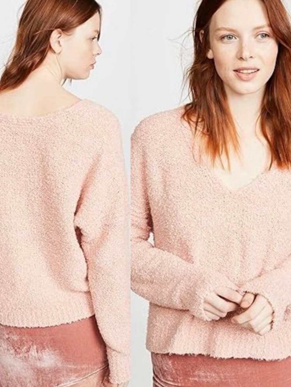 Free People Finders Keepers Slouch OversizedPopcorn V-Neck Sweater in Dusty Pink
